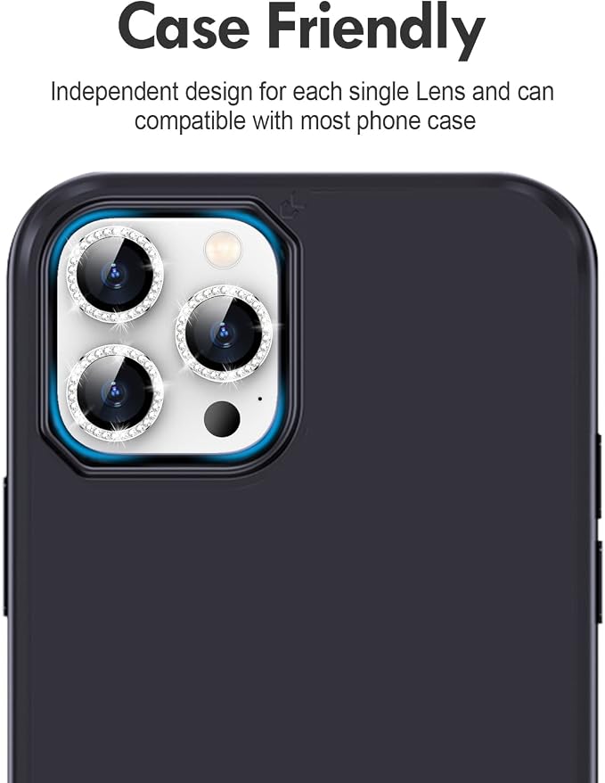 for iPhone 14 Pro/14 Pro Max Camera Lens Protector Diamond, Silver | Individual Metal, 9H Hardness, Scratch Resistant, Shockproof, Drop Protection, Case Friendly, Stylish Accessories - Image 6
