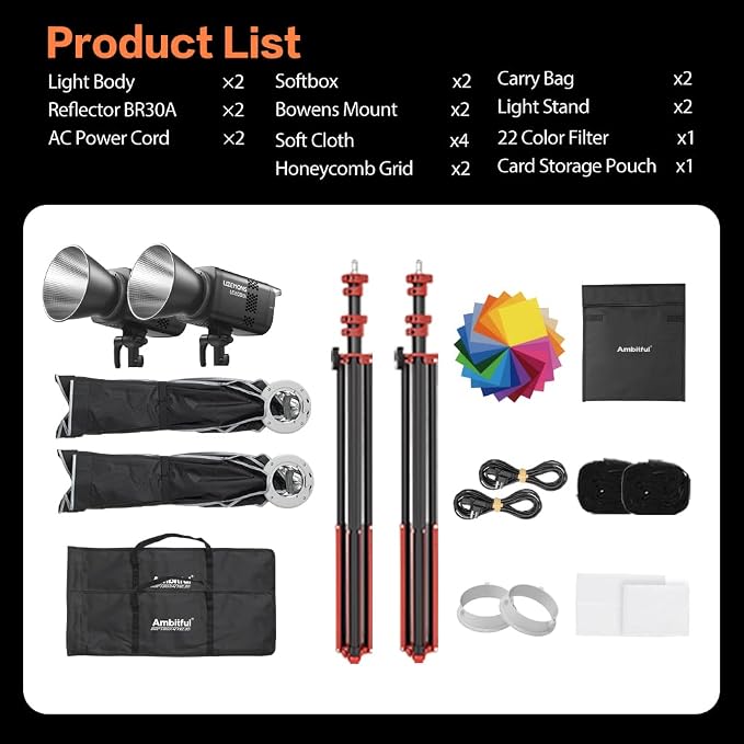 Godox LE200Bi Godox Light Kit-2 Pack 220W Bi-Color LED Video Light | 2800K-6500K,57700 LUX,CRI/TLCI≥98,11 FX, with Quick Release Softbox,Stand, APP Control,for Photography/Live Streaming - Image 9