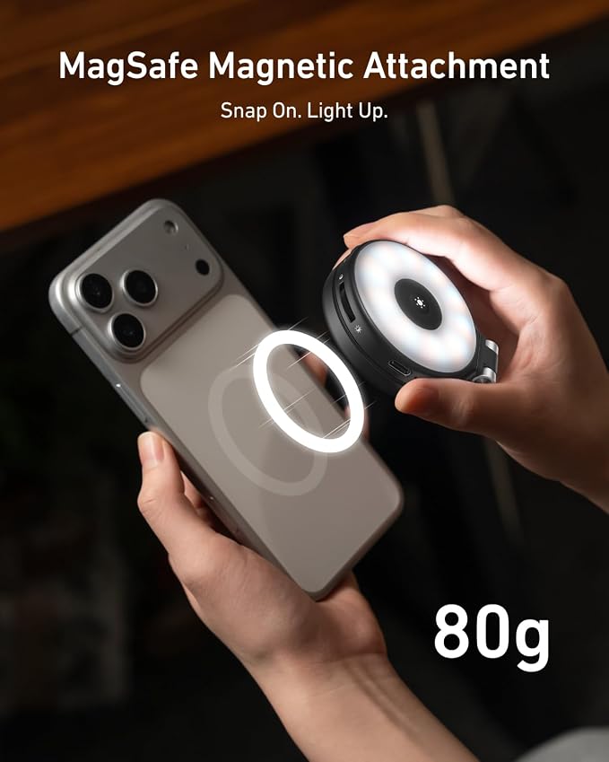 TELESIN Upgraded 4-in-1 Magnetic RGB Selfie Ring Light with Mirror & Phone Stand, Rechargeable Portable Clip On Fill Light for iPhone Samsung TikTok, Vlogging, Makeup, Photography, Streaming (Black) - Image 6