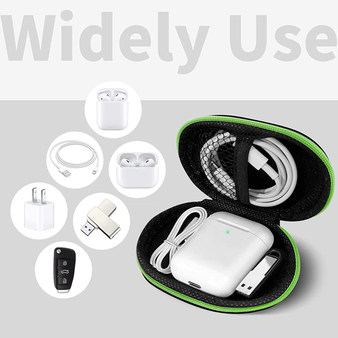 1 Pack Oval Earbud Case Storage Bag with Carabiner, Green | Portable EVA Carrying Case, For Wired/Wireless Headphones, SD Card Storage, Camera Chip - Image 2