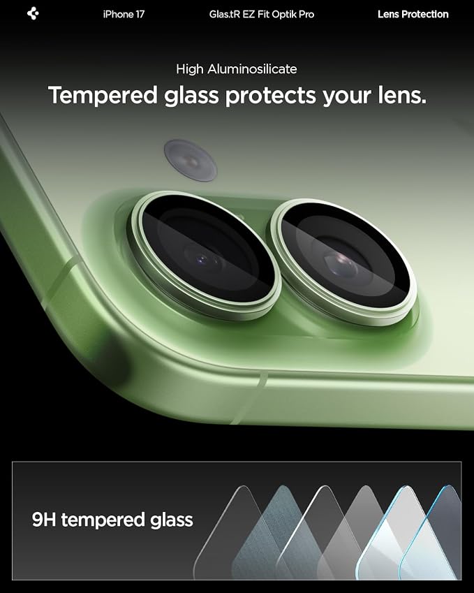 Spigen Camera Lens Protector for iPhone 17 (16 Plus/16) - Sage | GlasTR EZ Fit Optik Pro, 9H+ Tempered glass, Scratch resistant, Auto-align tray, Case-friendly, Original Photo Quality, 2Pack - Image 6
