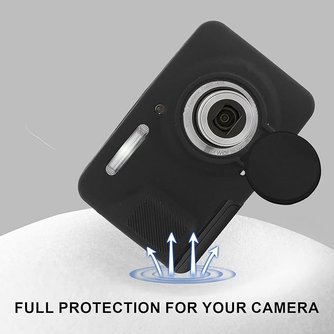 Camera Case for Kodak PIXPRO FZ55 with 2-Pack Screen Protector | Cute Charm Wrist Strap, Soft Silicone Protective Case with Removable Lens Cap for Kodak FZ55 Accessories - Black - Image 5