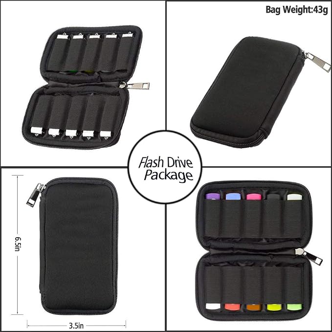 JBOS 10 Slots Neoprene USB Flash Drive Case with 20 Identification Labels,Anti-Static Thumb Drive Organizer Bag, Slim Portable Memory Stick Storage Pouch for Travel, Office & Home, Black - Image 4