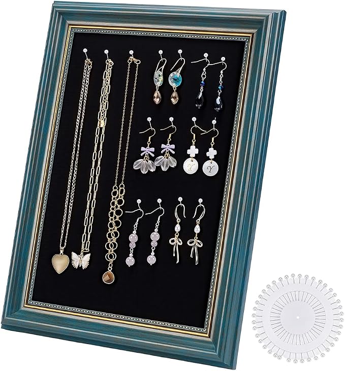 1Pcs Vintage Jewelry Display Stand, Jewelry Rack Photo Frame Shaped Earrings Display Holder with Pins Necklace Earring Ring Holder for Selling Vendors Boutique Women Gift by INTERWARM
