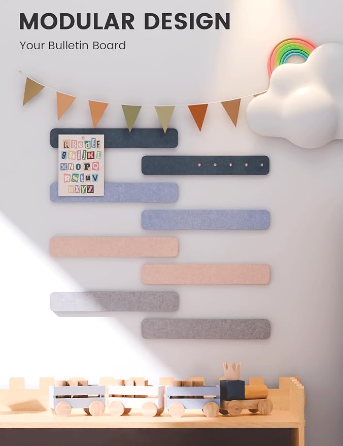 Fluxynara 13" x 2" Felt Wall Panels, Heather Grey | 8-Pack Includes 50 Push Pins and Adhesive Tabs for Photos, Notes and Decor in Bedroom Doors, Home Office or Studios - Image 5
