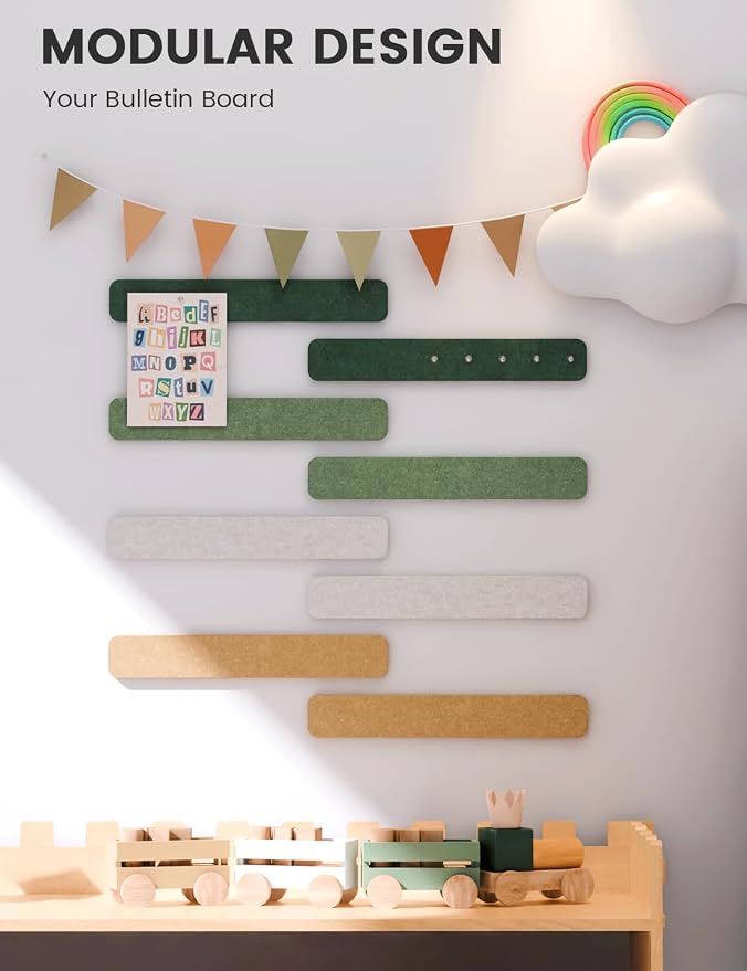 Fluxynara 13" x 2" Felt Wall Panels, Moss Glimmer | 8-Pack Includes 50 Push Pins and Adhesive Tabs for Photos, Notes and Decor in Bedroom Doors, Home Office or Studios - Image 5