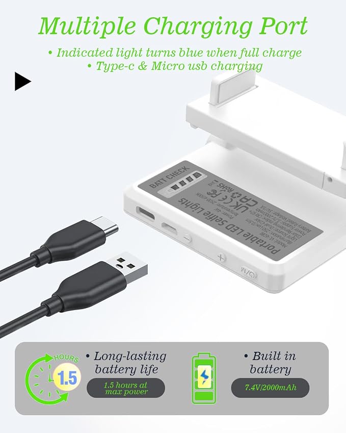 60 LED Portable Selfie Light Video Conference Lighting with Clip & Camera Tripod Adapter Rechargeable 2000mAh CRI 97+, 3 Light Modes for Phone iPhone Webcam Laptop Photo Makeup (Pure White) - Image 4
