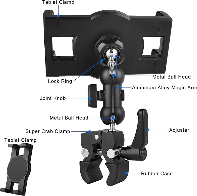 Mippko Tablet Holder for Treadmill/Spin Bike/Stroller/Wheelchair/Golf Cart/Poles/Music Stand/Stationary Bike,360°Adjustable iPad Mount,Compatible with 7~12.9" iPad/Nexus/Fire HD/e-Book/LG G/Switch - Image 3