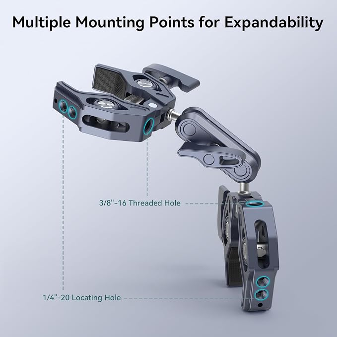 SMALLRIG Super Clamp Arm, Double Clamp Mount | Max Load Capacity 3.5 kg, for Chair, Pole, Tripod, C Stand, Handlebar - Image 8