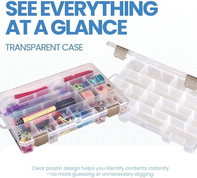 ArtBin Medium Solutions Box Craft Organizer with 12 Dividers, Clear | 12 Removable Dividers, 10.75 x 7.375 x 1.75 Inches, Secure Latches, Stackable, Clear Plastic - Image 4