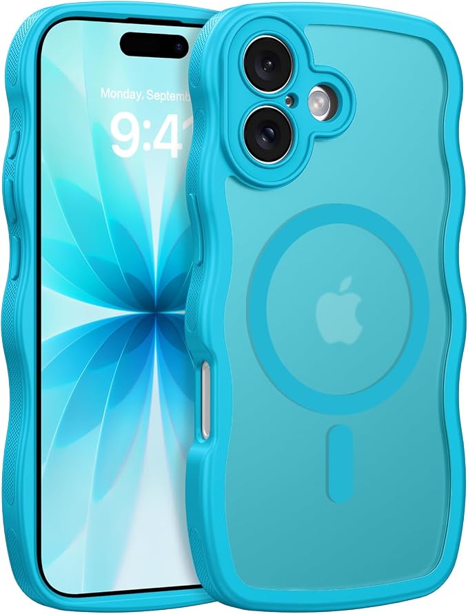 BENTOBEN Magnetic for iPhone 17 Case, Cute Wavy Full Camera Protection [Compatible with MagSafe] Translucent Matte Anti-Slip Bumper Women Girls Boys Protective Cover for 17 6.3", Lake Blue by BENTOBEN