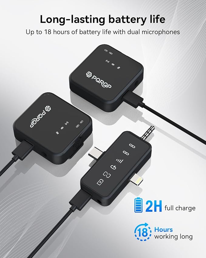PQRQP 3 in 1 Wireless Lavalier Microphone for iPhone Android & Camera, Mini Clip-On Mic for Video Recording TikTok YouTube Interview, Noise Cancelling, 328ft Range, 18H Battery - Image 4