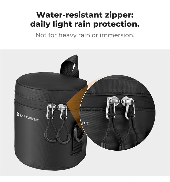 K&F CONCEPT Camera Lens Case, 3-Way Carry Pouch for Lens with Air Blower | For Lens Below 2.9" x 4.5" (D x H), 10mm Padding, Shockproof, Waterproof Zipper Lens Bag for DSLR SLR Cameras - Image 3