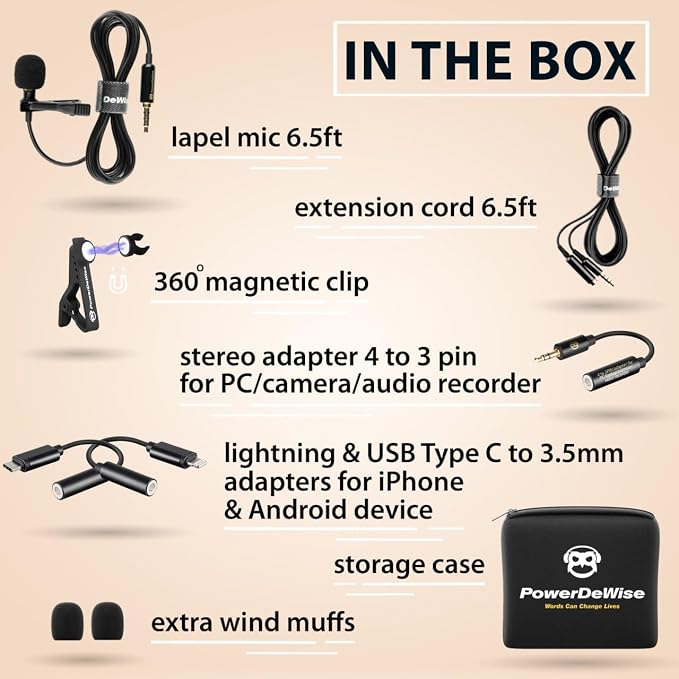 Professional Grade Lavalier Clip On Microphone - Lav Mic for Camera Phone iPhone GoPro Video Recording ASMR - Small Noise Cancelling 3.5mm Tiny Shirt Microphone with Easy Clip On System - Image 3