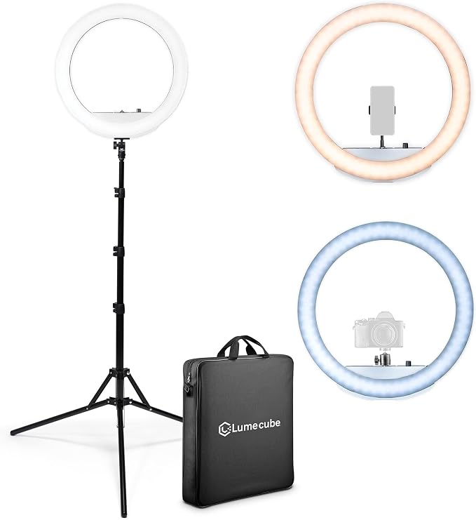 Lume Cube LED Ring Light for Videos, Selfies, Live Streaming |18” Circle Light with Stand, Phone Holder, and Camera Mount | Portable + 6.5 ft Tripod Stand and Travel Case | Battery Not Included by LumeCube