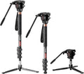 Cayer CF34 Carbon Fiber Monopod, 72" Fluid Head with Folding Base for DSLR | Carbon Fiber Monopod Kit, Fluid Head, Folding Support Base, 2 Quick Release Plates, Dual-Mode Compatible Mount by Cayer