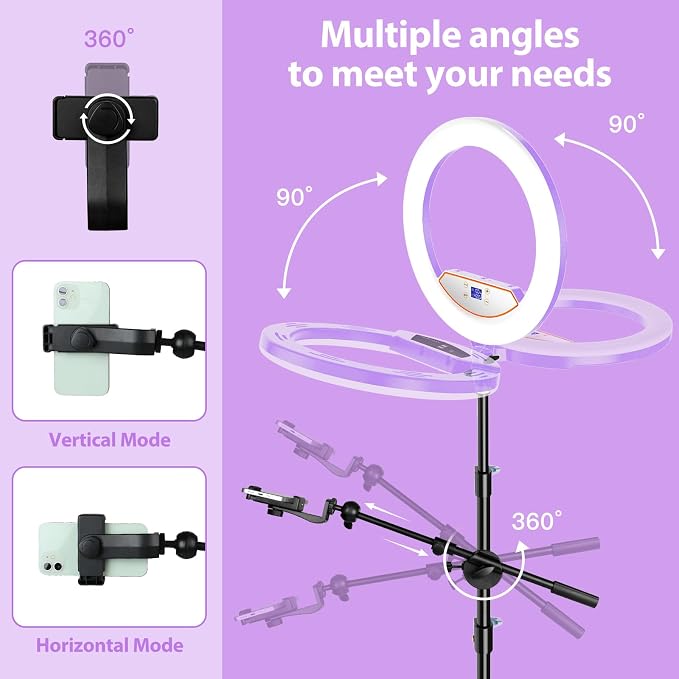 MACTREM Professional 22" Ring Light with Stand, Overhead Phone Mount | LCD Display, Phone Tablet Holders, 2 USB Ports, 75" Tripod for Barber Makeup Tattoo TikTok Video Recording Vlog - Image 5
