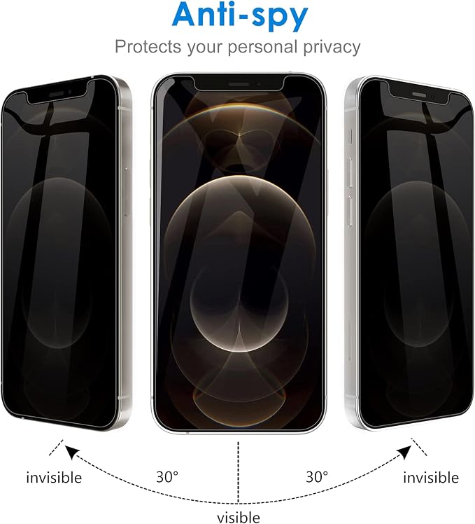 JETech Privacy Screen Protector for iPhone 12 Pro, 2+2 Pack | with Camera Lens Protector, Anti-Spy 9H Tempered Glass, Fingerprint ID Compatible - Image 5