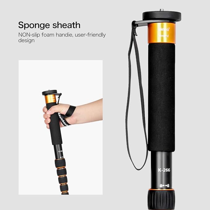 Koolehaoda 61" Camera Monopod Aluminum 6-Section Portable Travel Unipod | Folds to 15" at 0.95 lbs, 22 lbs Max Load, 28mm Tube, 1/4" & 3/8" Reversible Screw, Metal Spike & Rubber Foot - Image 6