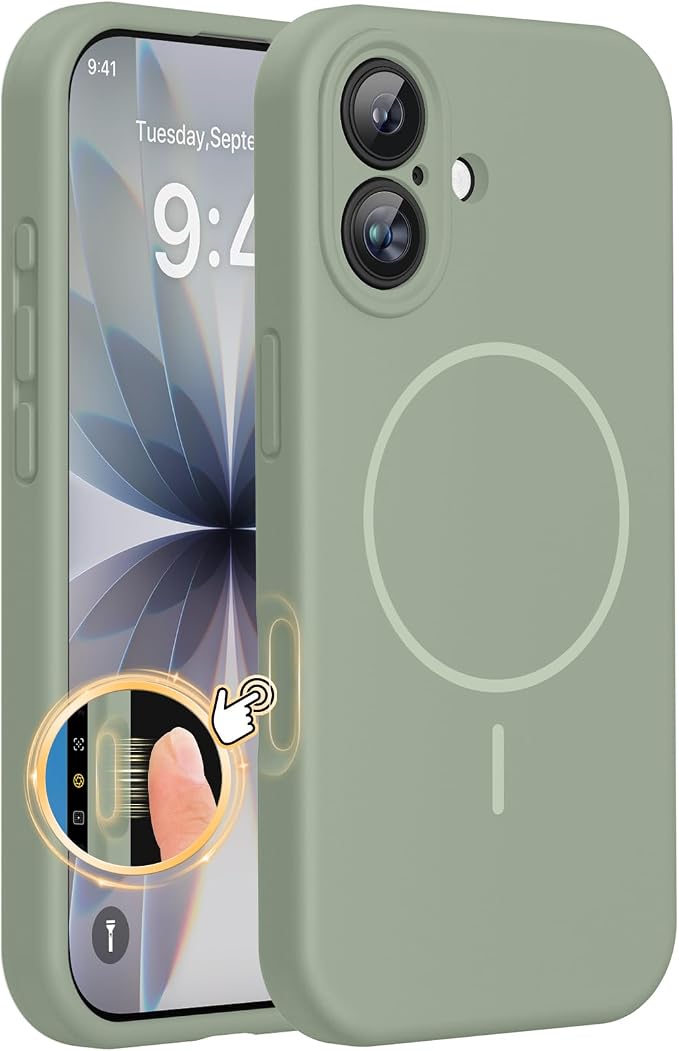 Miracase Silicone & Magnetic for iPhone 17 Case, Patina Green | Compatible with MagSafe, Silicone Camera Control Cover, Soft Microfiber Lining, Shockproof Drop Protection Phone Case for 17 by Miracase