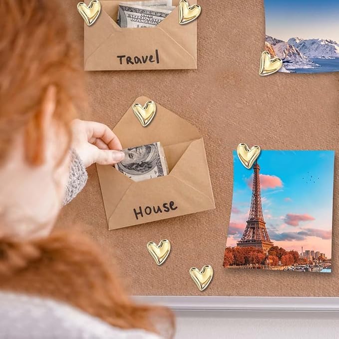 50 pcs of Cute Soft Wooden Board thumbtack with Golden Hearts can be Used for Photo Walls, memos, whiteboards, and Decorative thumbtack (Golden) - Image 7