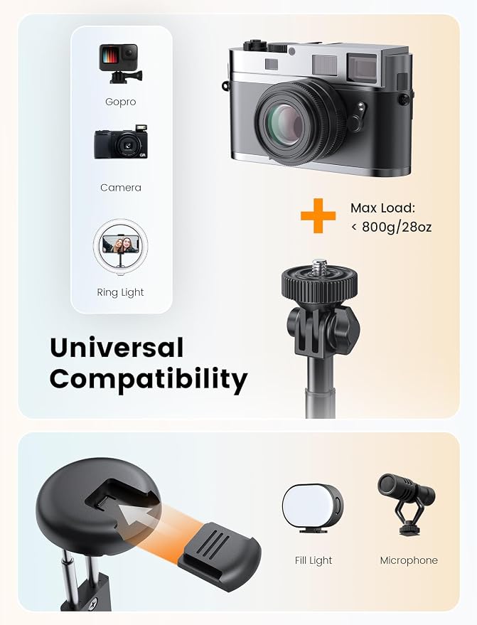 67.7" Phone Tripod with Light & 1/4" Camera Mount, NT99 Selfie Stick | Tall,Wireless Detachable Remote,Comapct Travel Stand Holder for Filming Video Recording,Compatible with iPhone/Samsung/Camera - Image 5