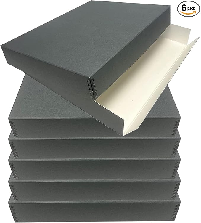 Lineco Drop Front Archival Storage Box, 16.75x20.75x3 in, Gray, 6 Pack | Acid-Free with Metal Edge, Preserves Picture Longevity, Organize Photos, Newspapers, Prints, Documents, Crafts, DIY by Lineco