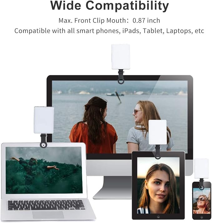 Newmowa 60 LED High Power Rechargeable Clip Fill Video Conference Light | with Front & Back Clip, Adjusted 3 Light Modes for Phone, iPhone, Android, iPad, Laptop, for Makeup, TikTok, Selfie, Vlog - Image 2