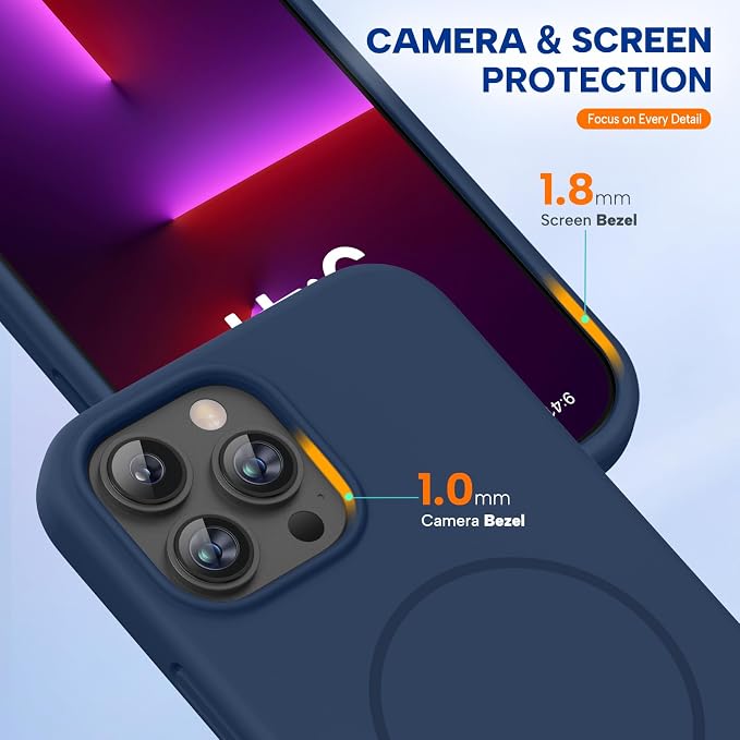 miracase Magnetic for iPhone 13 Pro Max Case, [Soft Anti-Scratch Microfiber Lining], Compatible with MagSafe, Liquid Silicone Shockproof Drop Protection Phone Case for 13 Pro Max, Dark Blue - Image 8