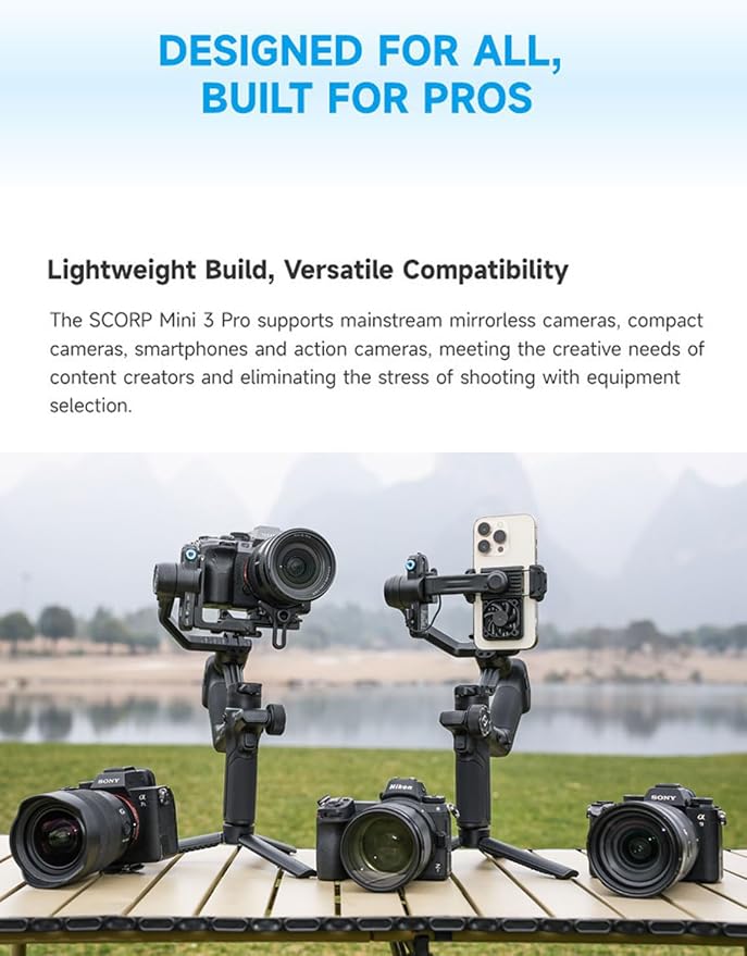 FeiyuTech SCORP Mini-3-Pro Gimbal Stabilizer for Camera Mirrorless/Compact/Action Cameras,Smartphone,18m AI Tracking,Detachable Remote Handle,4.4lbs Payload,3-axis Gimbal for Canon Sony Nikon - Image 2