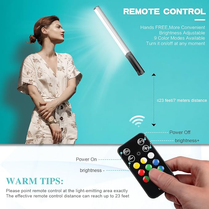Hagibis RGB Handheld LED Video Light Wand Stick Photography Light 9 Colors,with Built-in Rechargable Battery and Remote Control,1000 Lumens Adjustable 3200K-5600K,Hot Shoe Adapter Included.. - Image 2