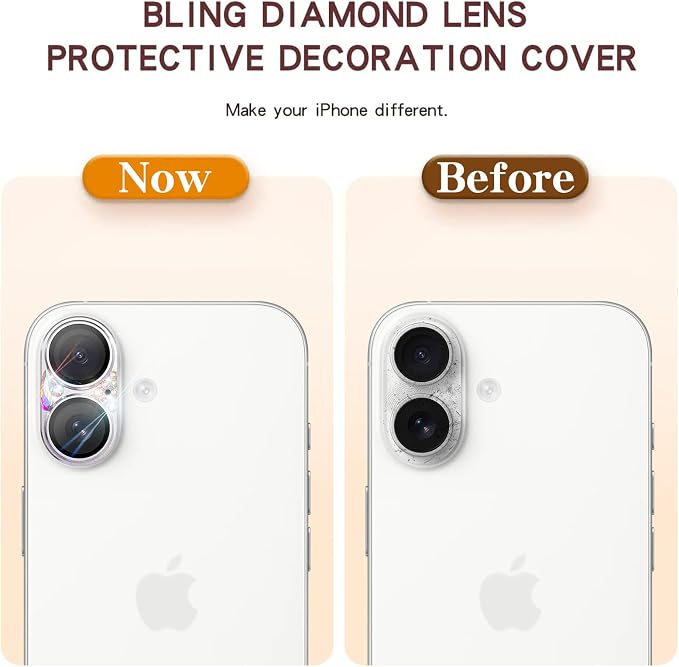 Bling Diamond Camera Lens Protector Compatible with iPhone 17, Metal Glitter Gem Camera Cover，9H Tempered Glass lens full Screen Protector with 3D Rhinestone Sparkle - Image 4