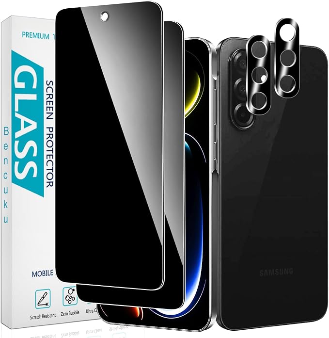 2+2 Pack Privacy Screen Protector for Samsung Galaxy A37 5G | Anti Spy Tempered Glass, with Camera Lens Protector, Anti Scratch, Bubble Free by Bencuku