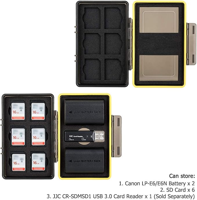 LP-E6 LP-E6N LP-E6NH Battery SD Card Case Holder for 6 SD 2 Battery, Water-Resistant Camera Battery Storage Organizer Box for Canon EOS R6 R5 Mark II R R7 R5M2 R 5D Mark IV III II 7D 6D Mark II - Image 2