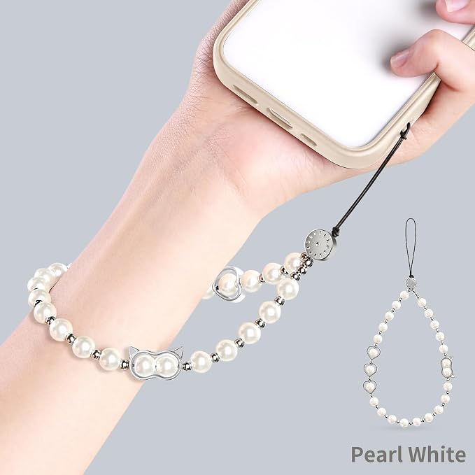 Phone Charm Beaded Strap Cute Cell Phone Wrist Straps String Accessories Hand Aesthetic Lanyard Wristlet Chain for iPhone 17 Pro Camera Case AirPods Bags Keychains Women Girls Classic Pearl - Image 7