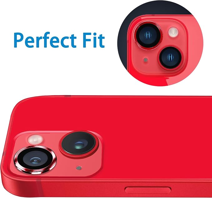 for iPhone 13 Mini/iPhone 13 Camera Lens Protector, Anti-Scratch 9H Tempered Glass Metal Camera Screen Protector Shockproof Cover Film Ring -2 Pcs Red - Image 4