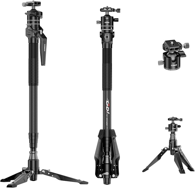 M1mini Carbon Fiber Monopod for Camera, 4-Section One-Button Lifting, Compact Portable Monopod with A32 Ball Head for Camera, Outdoor Travel Photography, Max Load 5kg, M1mini-A32 by COMAN