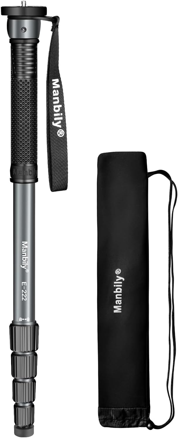 65-Inch Camera Monopod, 5 Sections Aluminum Travel Monopod for Canon Nikon Sony DSLR Cameras Video Camcorder, Compact Portable Lightweight（E-222） (Gray) by Manbily