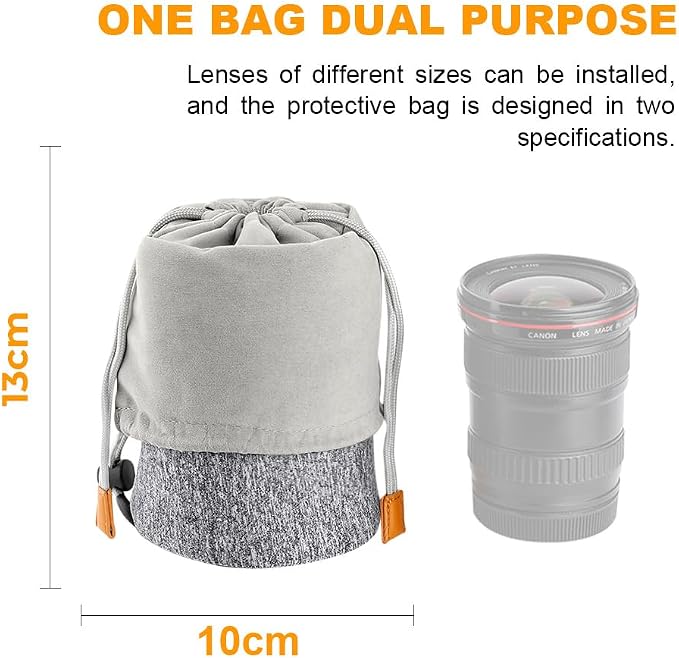K&F CONCEPT Lens Pouch 2-in-1 Expandable Camera Lens Bag Case Compatible for Canon Lenses 75-300mm, Nikon, Sony, Pentax, Olympus Camera Lens 10 x 18cm Protective Neoprene Soft Plush for DSLR Lenses - Image 3