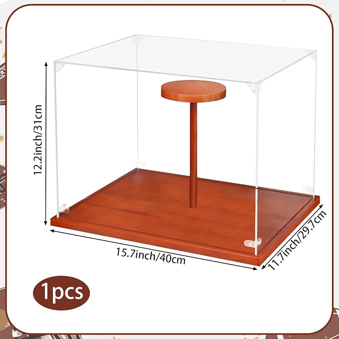 Clear Acrylic Helmet Display Case with Wood Base & Tee, Memorabilia Stand Cube Holder, Dust Protection Transparent Storage Box for Single Helmet Souvenir Collections - Image 2