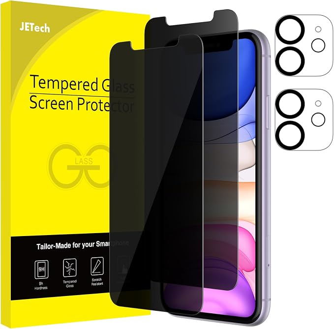JETech Privacy Screen Protector for iPhone 11, 2+2 Pack | with Camera Lens Protector, Anti-Spy 9H Tempered Glass, Fingerprint ID Compatible by JETech
