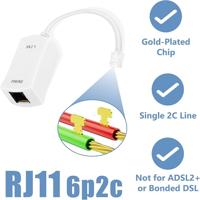 Uvital DSL Filter for Landline Phone, 2 Pack DSL Phone Filter RJ11 6P2C | in-line ADSL Filters for Interference Elimination (White), Answering Machines/Fax Machines Compatible-Single 2C Line - Image 4