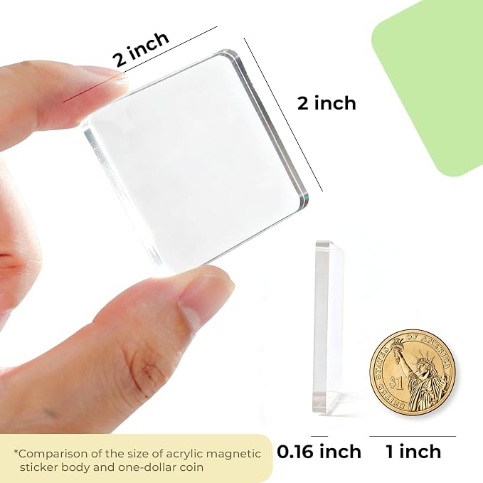 6 Pack 2x2 Square Clear Acrylic Fridge Magnets - DIY Magnetic Photo Frames with Adhesive Backing. Easy Craft Kit with Blank Cards & Storage Box for Personalized Home Decor, Gifts & Art. - Image 4