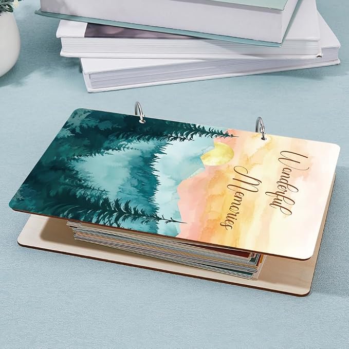 SUPERDANT Wonderful Memories Greeting Card Holder Organizer Wooden Card Keeper Binder Planning Book Sunset Mountain Birthday Cards Keeper Photo Album Graduation Wedding Planner Journal Keepsake Gift - Image 7