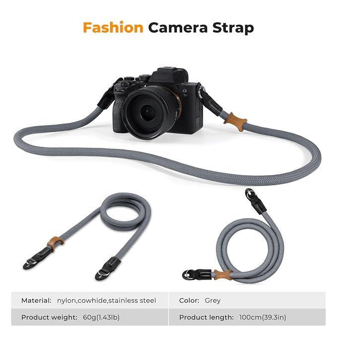K&F CONCEPT Camera Neck Strap,100cm Camera Shoulder Strap | Nylon Rope, with O-ring for DSLR Camera, for Street Photography, BJ01 - Image 7