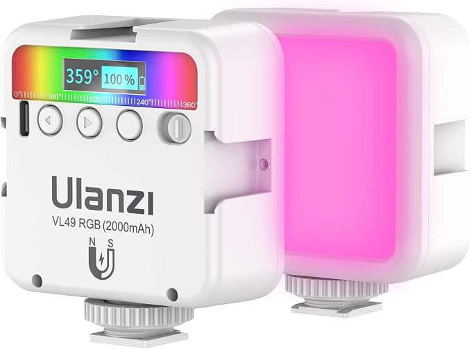 ULANZI VL49 RGB Video Lights White, LED Camera Light 360° Full Color Portable Photography Lighting w 3 Cold Shoe, 2000mAh Rechargeable CRI 95+ 2500-9000K Lamp Support Magnetic Attraction - Image 7