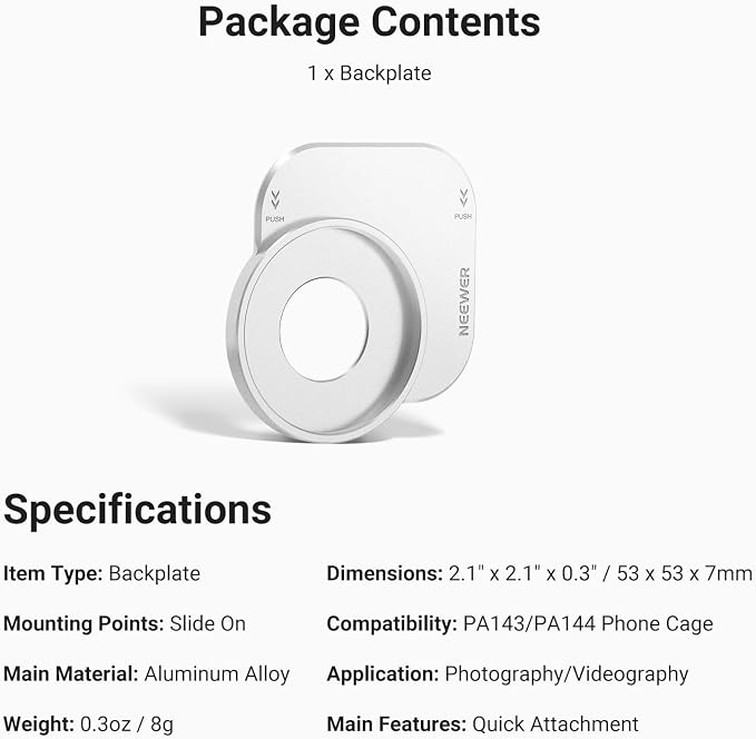 NEEWER 37mm Filter Lens Backplate for PA143/PA144 Phone Cage Only, Quick Release Video Rig Mobile Camera Photography Accessories Compatible with iPhone 17 Pro 17 Pro Max Beastgrip, PA152 (Silver) - Image 7