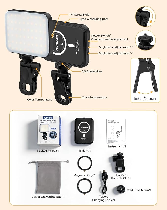 Magnetic Selfie Light for iPhone, Selfies Video Lighting, 6 Lighting Modes, 12 Brightness Levels, Clip, Magnetic or Camera Mount, Ideal for TikTok, Zoom, Makeup, Live Streaming - Image 8