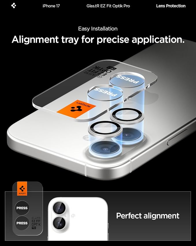 Spigen Camera Lens Protector for iPhone 17 (16 Plus/16) - Silver | GlasTR EZ Fit Optik Pro, 9H+ Tempered glass, Scratch resistant, Auto-align tray, Case-friendly, Original Photo Quality, 2Pack - Image 4