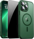 for iPhone 13 Pro Max Case with Privacy Screen Protector, Green | Full Camera Protection, Translucent Matte Magnetic, Compatible with MagSafe, Shockproof Phone Cover, Slim Fit by ZOZDOKG